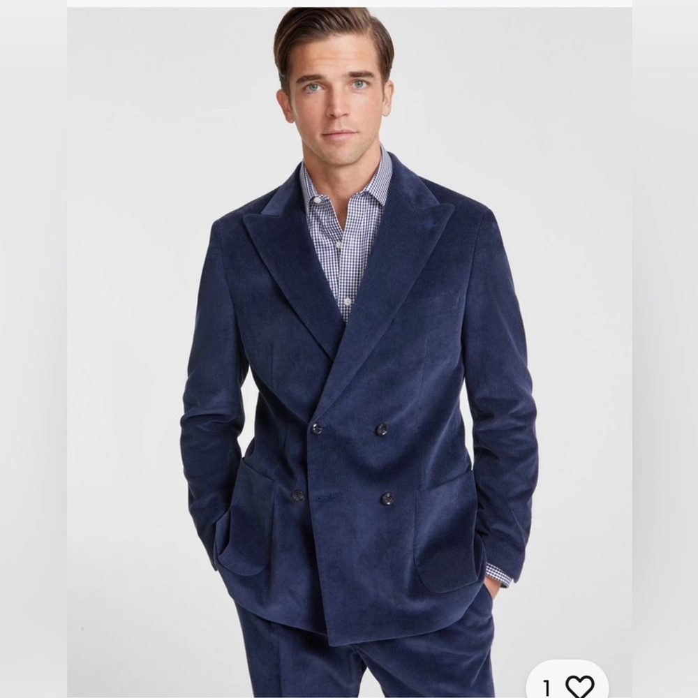 Tommy Hilfiger Mens Modern Fit Double Breasted Corduroy Suit Jacket Blazer - NWT